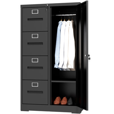 Classeur vertical en métal avec serrure, classeur en acier avec 4 tiroirs et 1 porte pour école, salon, chambre à coucher, bureau, noir
