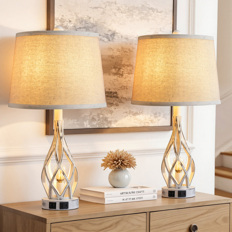 ChenJoss 23" Table Lamp Set With Night Light And USB Ports, suitable for bedrooms, living rooms, desks, and offices