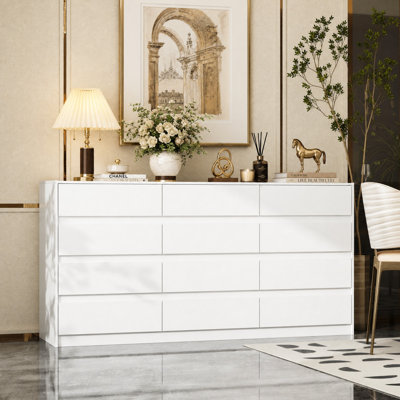 63" W Modern 12-Drawer Dresser with Handleless Drawers