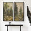 Forêt de pin de montagne avec sentier rocheux pour salon - ensemble de 2 reproductions d'art encadrées sur toile 60 po x 30 po x 2 pièces-1961949416-1961949419