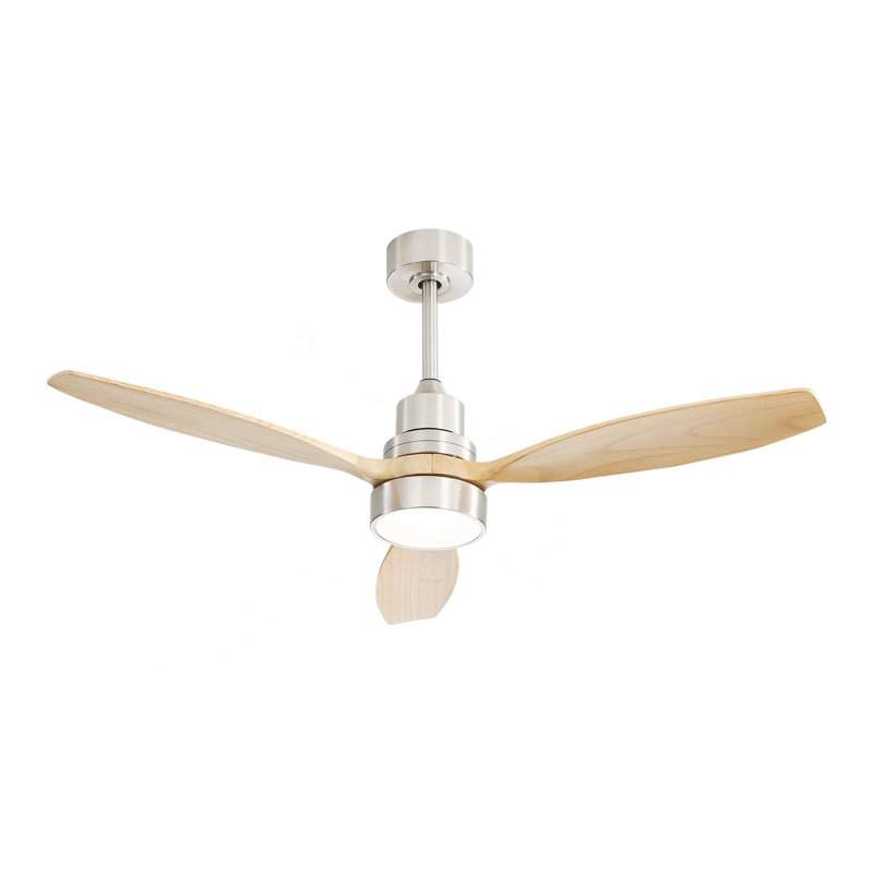 Ventilateur de plafond à DEL intégré de 52 pouces avec lumière et pales en bois massif télécommandées pour le salon