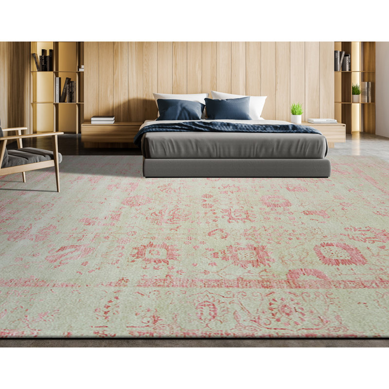 Tapis ivoire et orange noué à la main de haute qualité, Rectangle 9 pi x 12 pi