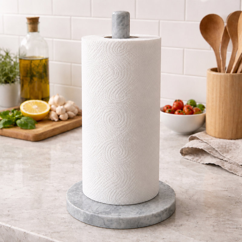 Marble Paper Towel Holder, White
