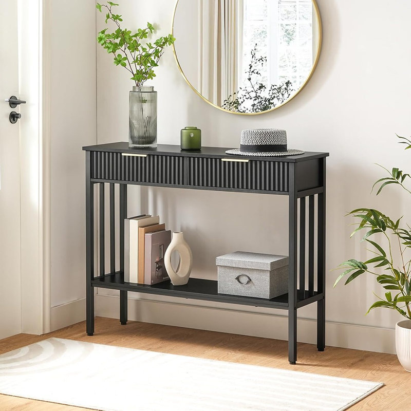 Console Table, Narrow Long Entry Table With Storage Shelf, 2-Tie...