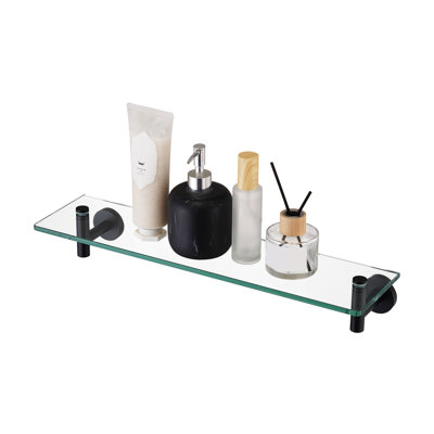 20 Inches Rectangular Tempered Glass Shelf Wall Mount With Polished Stainless Steel Bracket