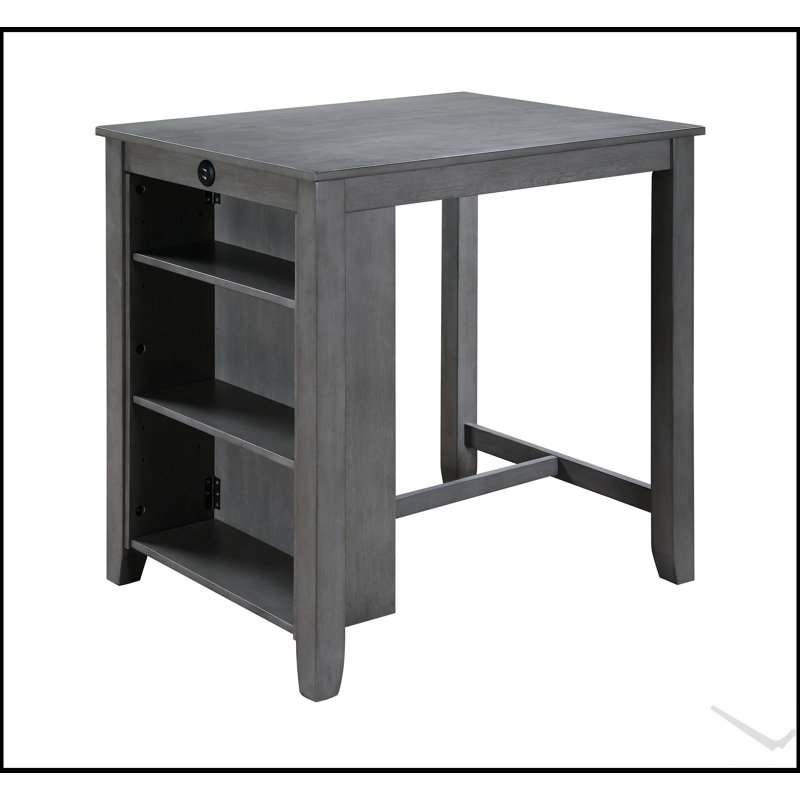 Graham 36 Inch Gray Finish Counter Height Dining Table with USB Charging Ports and Storage Shelves for Small Spaces, Gray