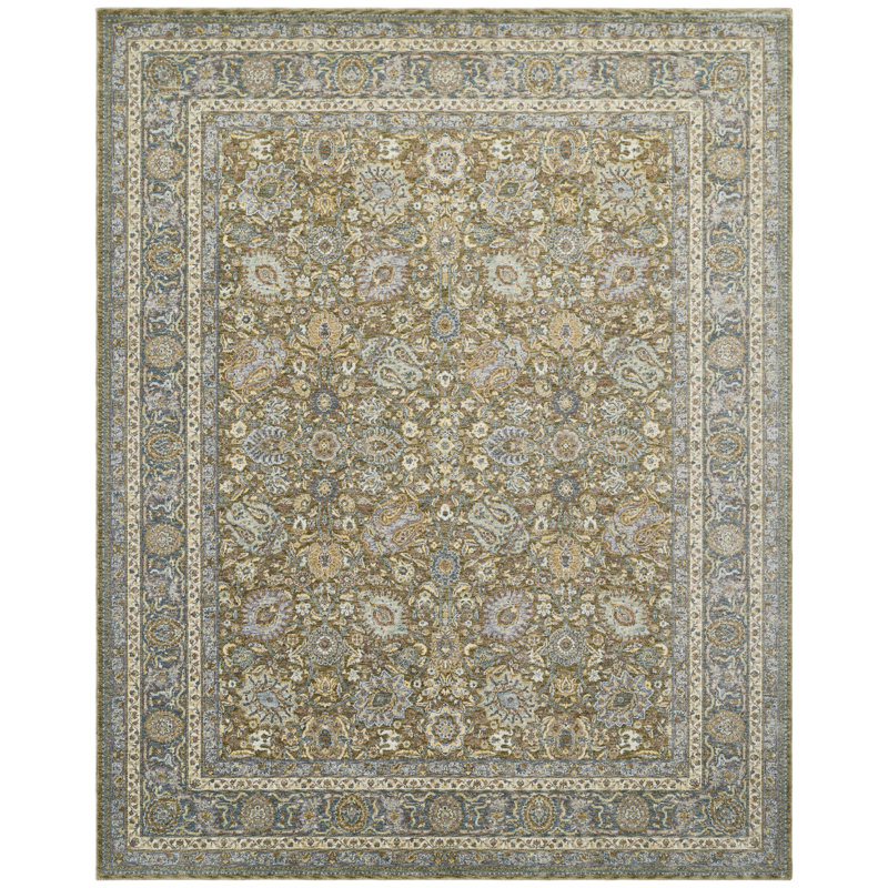 Narooma Olive Khaki Paisley Area Rug, Rectangle 8'6" x 11'6", Brown/Blue