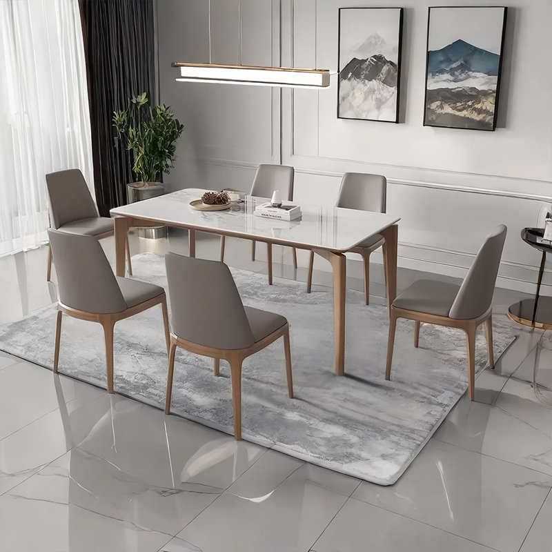 High-end rock plate dining table and chair set, 29.52"H x 62.99"L x 31.49"W