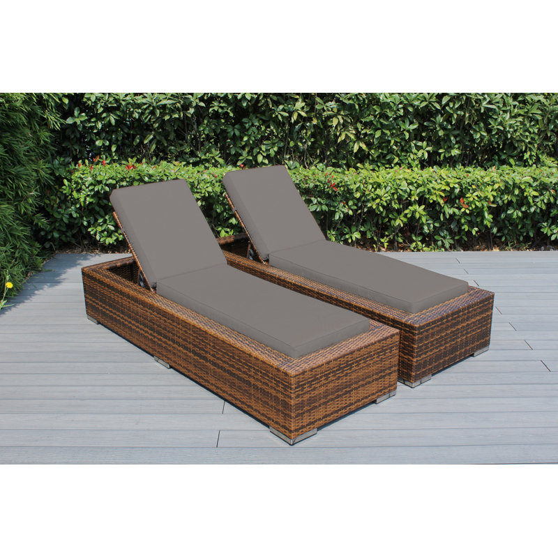Billyjo Outdoor Wicker Chaise Lounge - No Assembly, Canvas Taupe Sunbrella® Canvas, Mixed Brown