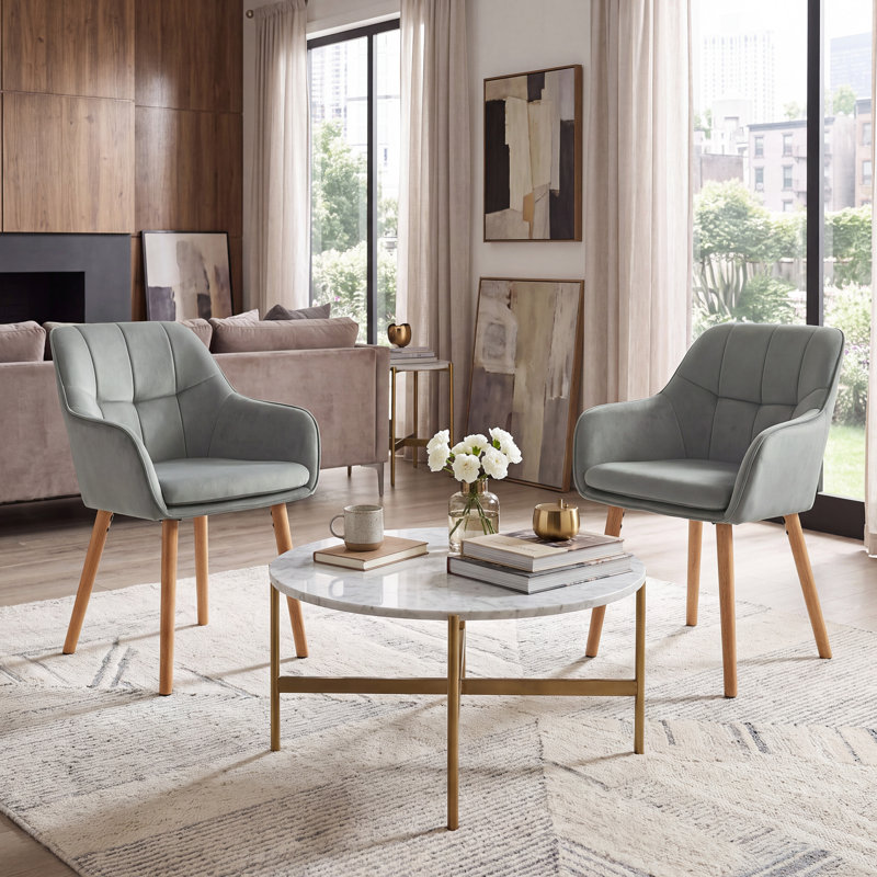 51cm H Upholstered Upholstered Back Armchair, Light Grey, Light Grey
