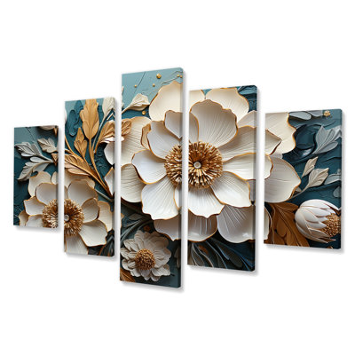 Blanc et bleu, charmante fleur printanière, élégance III - fleurs, art mural multi-panneaux