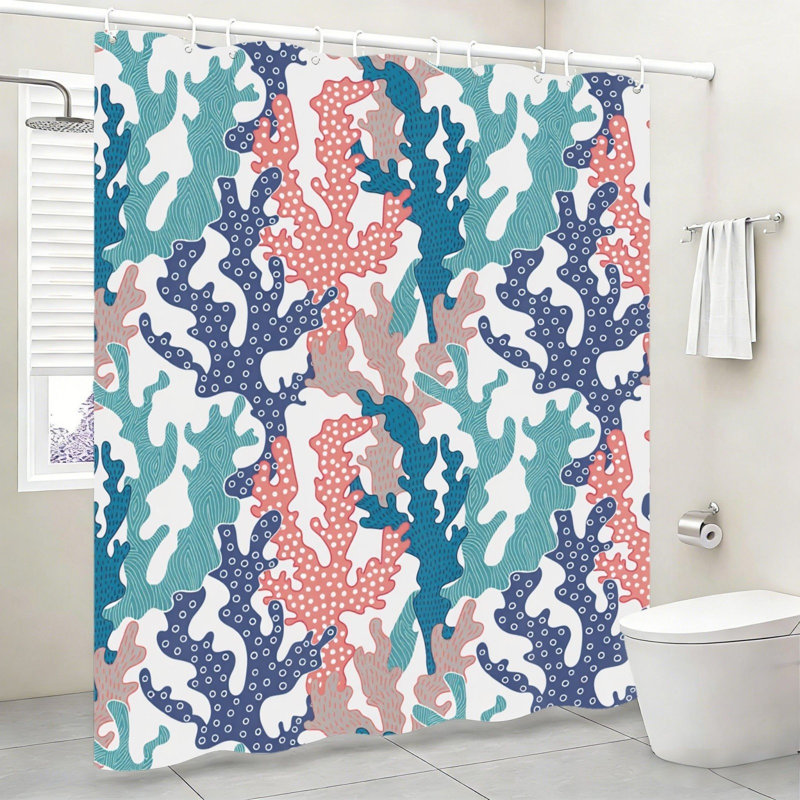 Rideau de salle de bain 72 "x 72" (180 x 180 cm) avec crochets Ocean Coral Reef