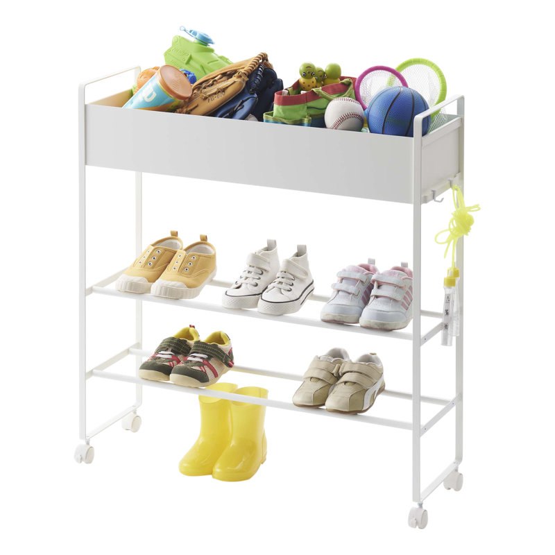 White Rolling Metal Entryway Shoe and Storage Rack