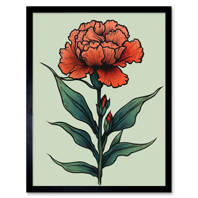 Bonito Carnation Old School Flower Tattoo Ink Body Art Rockabilly Americana 50s - Single Picture Frame Print