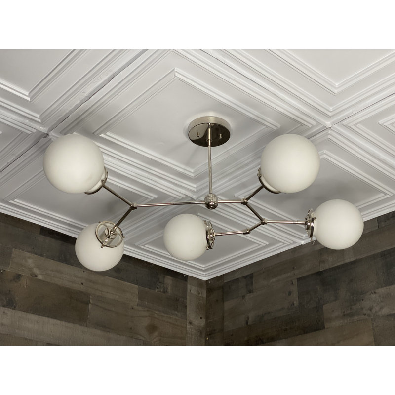 Pearsons 5 - Light Dimmable Modern Linear Chandelier, Polished Nickel, White