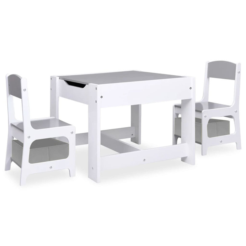 Chana Kids 3 Piece Square Interactive Table and Chair Set, Grey, White