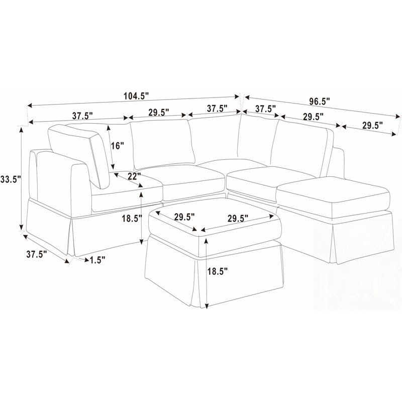 Canapé modulaire 6 pièces rembourré, Polyester gris