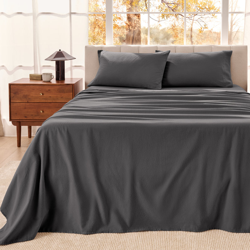 Organic 100% Cotton Flannel Sheet Set, Gray, California King Sheet Set with 2 Pillowcases