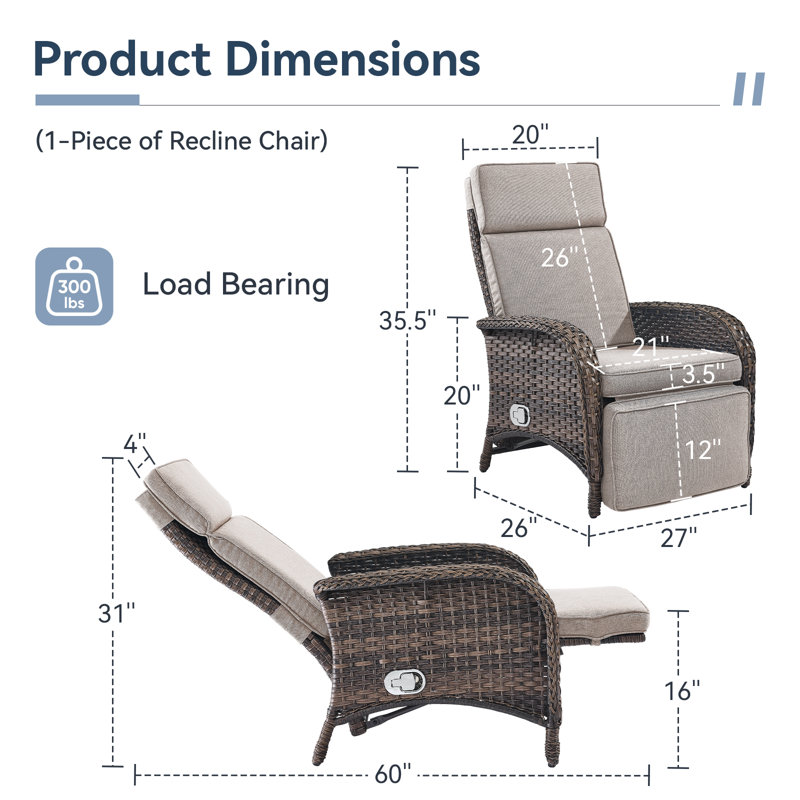 Valierius Outdoor Chaise Lounge Chair Adjustable 6-Position With Soft Cushions, Waterproof PE Wicker & Durable Metal Frame - Ideal For Poolside, Patio & Deck Relaxation