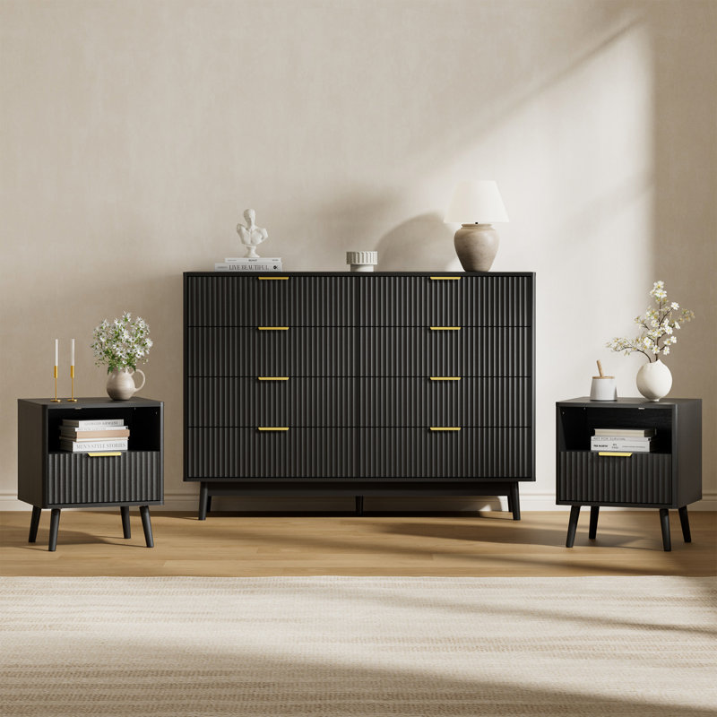 3-piece Bedroom Set (1 Dresser + 2 Nightstands) (set Of 3), Black