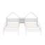 Lit plateforme simple double avec tête de lit en forme de maison et table de chevet intégrée, blanc