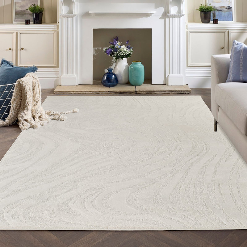 Hamilton Modern Metallic Sheen Area Rug - Polypropylene Weaving - Jute Backing - Marble Inspired Design Rugs, Cream