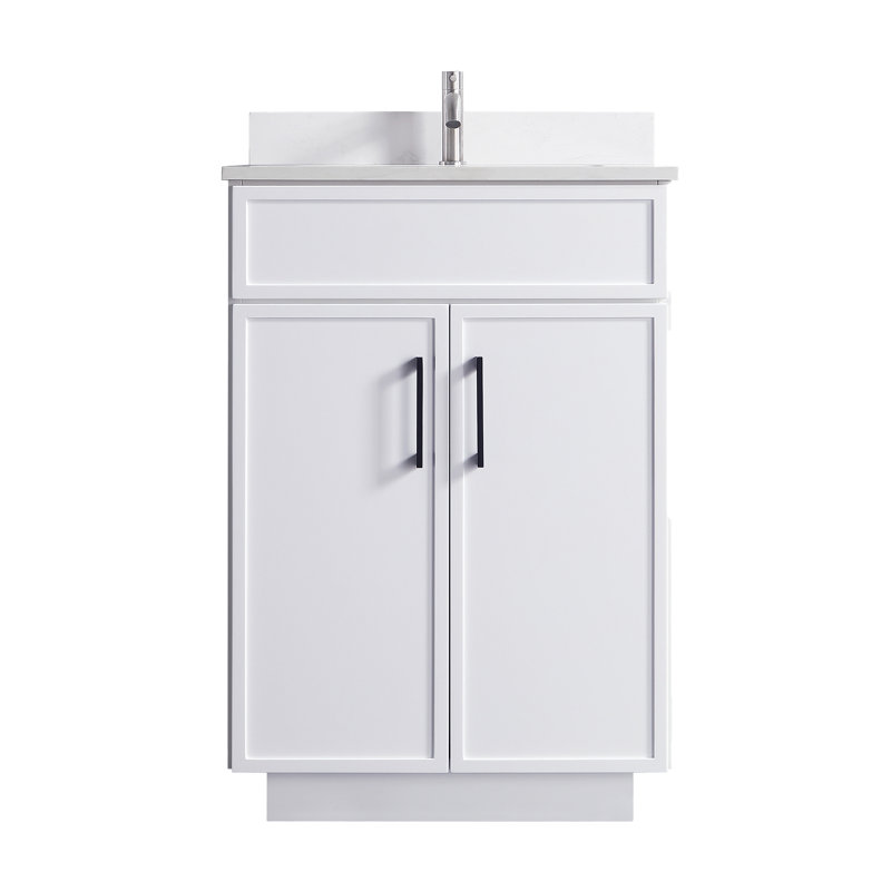 Capot - 3 W 24,00 po X P 22,00 po P 35,00 po Meuble-lavabo autoportant H en bois blanc avec plateau blanc
