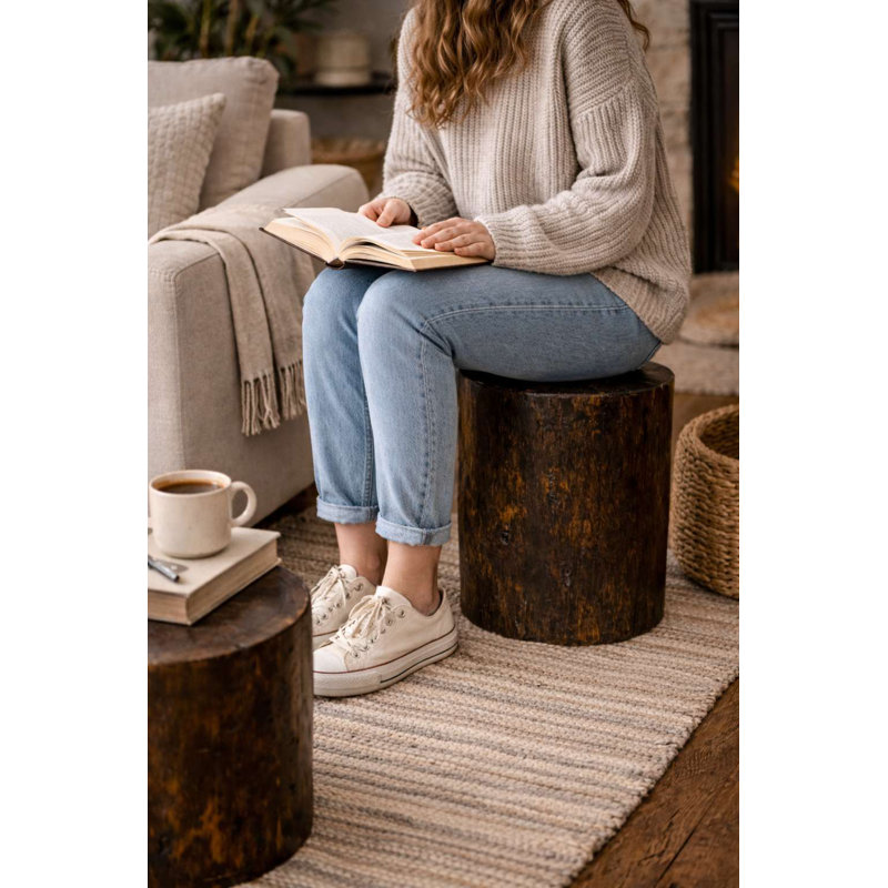 Souche de pin Heritage, support pour plante / table d'appoint / tabouret, 10 po x 18 po, teinture jacobine et laque naturelle transparente