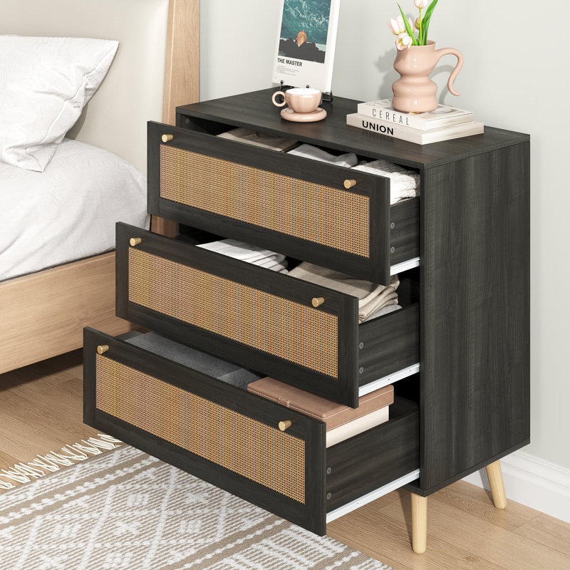 Pomodoro 35.8" H Boho Rattan Nightstand With 3 Drawers