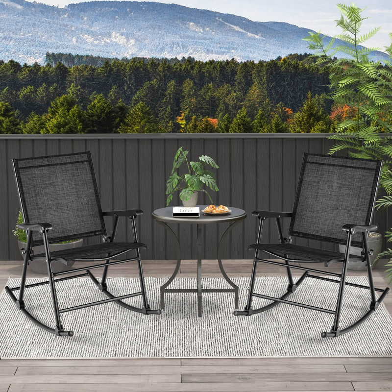  Chaise berçante pliante pour patio 2 pièces 2 pièces, Noir, noir, noir, noir
