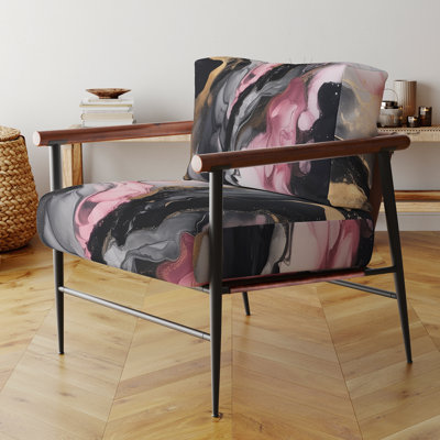Fauteuil d'appoint rembourré et abstrait en marbre noir doré Marble Splash II