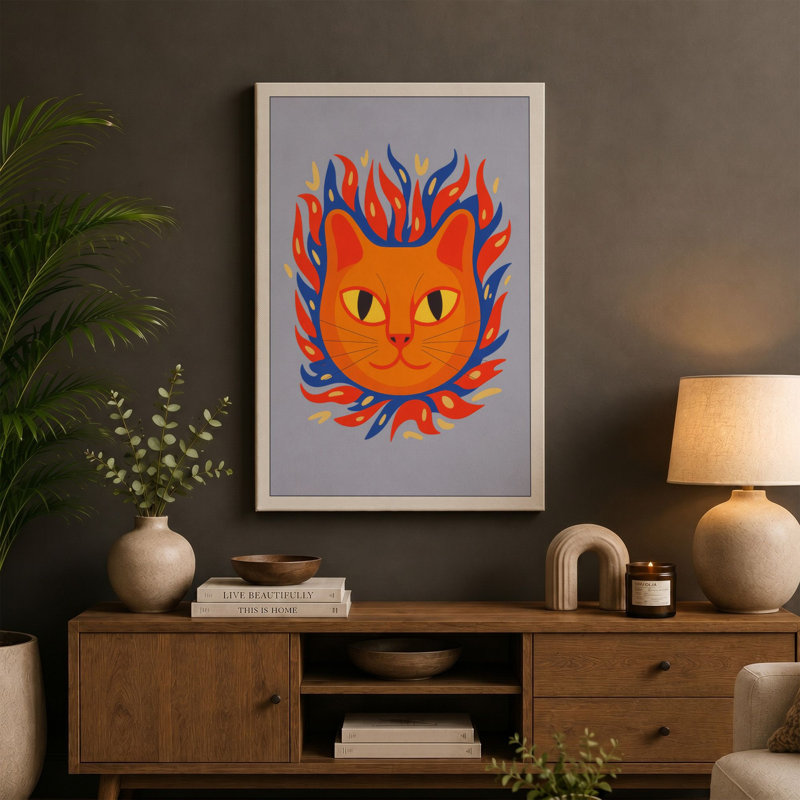 Radiant Cat Boho - Wrapped Canvas, 24x16 - 61.0 x 40.6 cm, Black Border