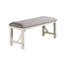 Banc de style moderne pour salle à manger avec tissu gris et cadre blanc, lignes de revêtement
