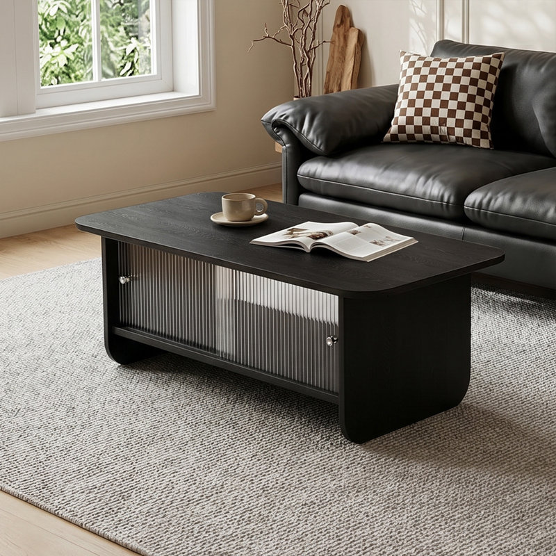 47" Rectangular Modern Solid Wood Coffee Table, Black