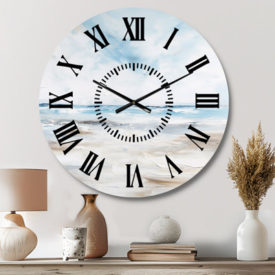 Coastal Beach Minimal Scenery I - Coastal Ocean Black Face Wall Clock