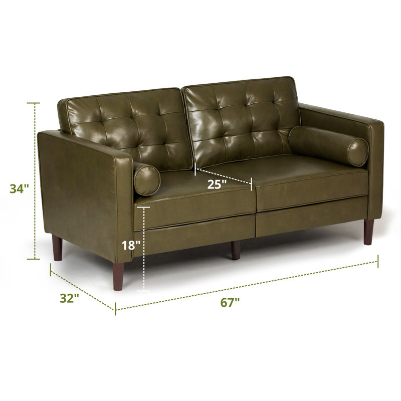 Canapé en similicuir Mandile, Similicuir vert, H 34 po x l 67 po x P 32 po, 2