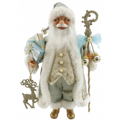 16" Golden Glitter & Turquoise Lace Santa