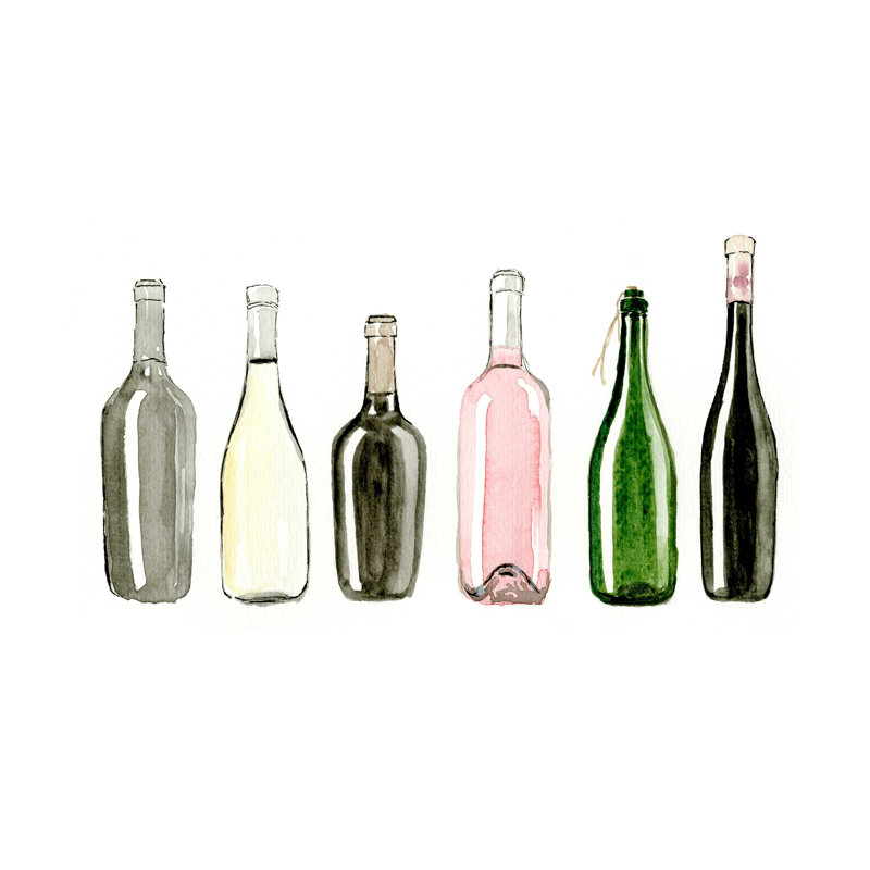 Bouteilles de vin - peinture sur toile tendue, H 12 po x l 16 po