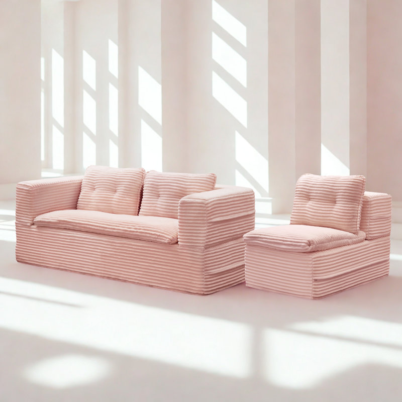 Canapé-lit modulaire multifonctionnel avec méridienne indépendante et couverture fonctionnelle, canapé en velours côtelé moelleux, canapé-lit convertible, très grand lit de 80 po, canapé moelleux à assise profonde, rose pastel