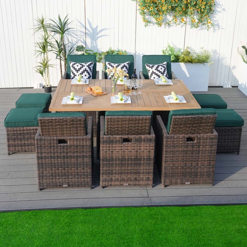 Ensemble repas d'extérieur rectangulaire L 74,8 po pour 6 personnes Daoudiate, Brun, Vert