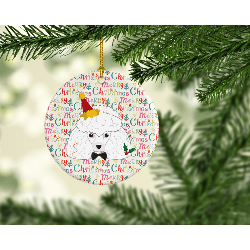 Ornement suspendu en céramique Poodle Merry Christmas