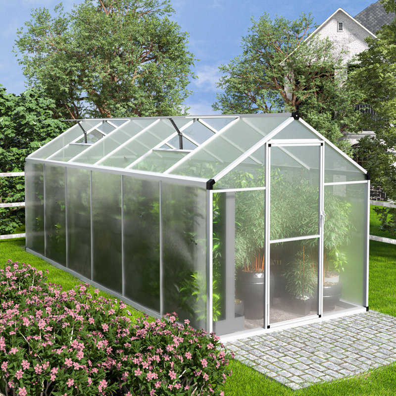 Aluminum Polycarbonate Greenhouse for Outdoor, 76.6" H x 72" W x 120" D, White