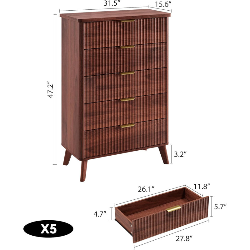 Commode à cinq tiroirs, Tanné