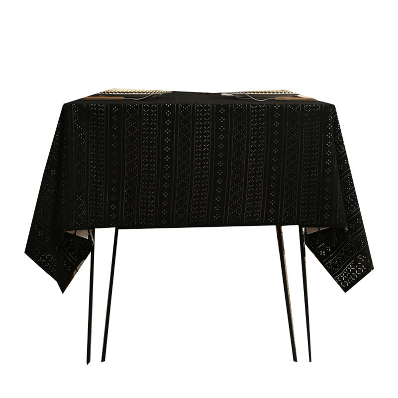 Nappe noire à franges en dentelle rétro, L 87 po