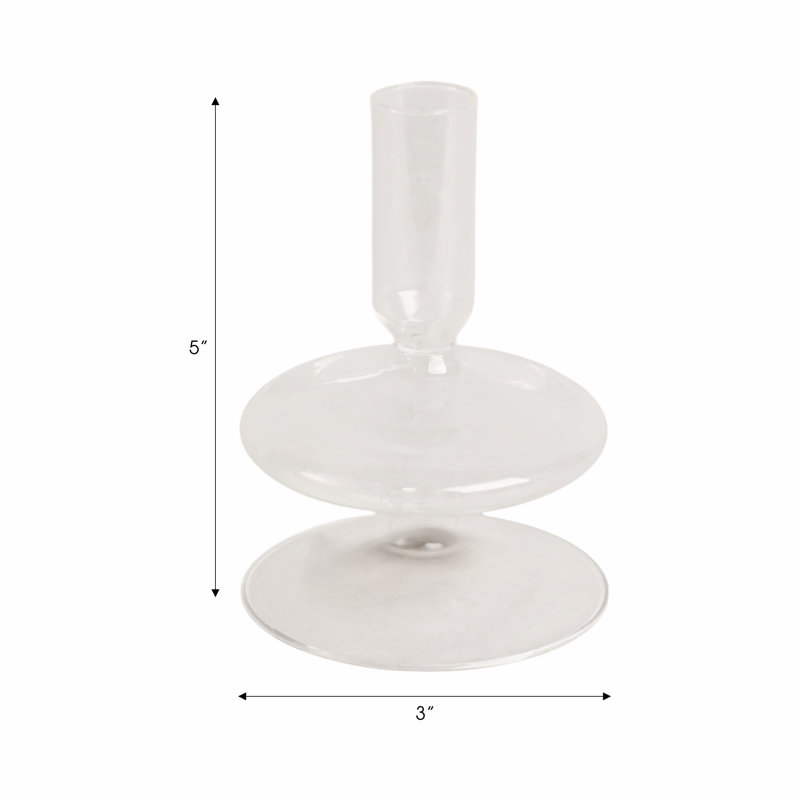 Sculptural 5" Glass Candle Holder - Modern Tabletop Candle Holder with Rounded Accent Base, Clear