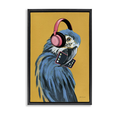 Parrot Listening to Music Framed Floater Canvas by Yvette St. Amant