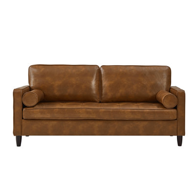 Fauteuil Morse en similicuir avec coussin d'assise capitonné et pieds en bois
