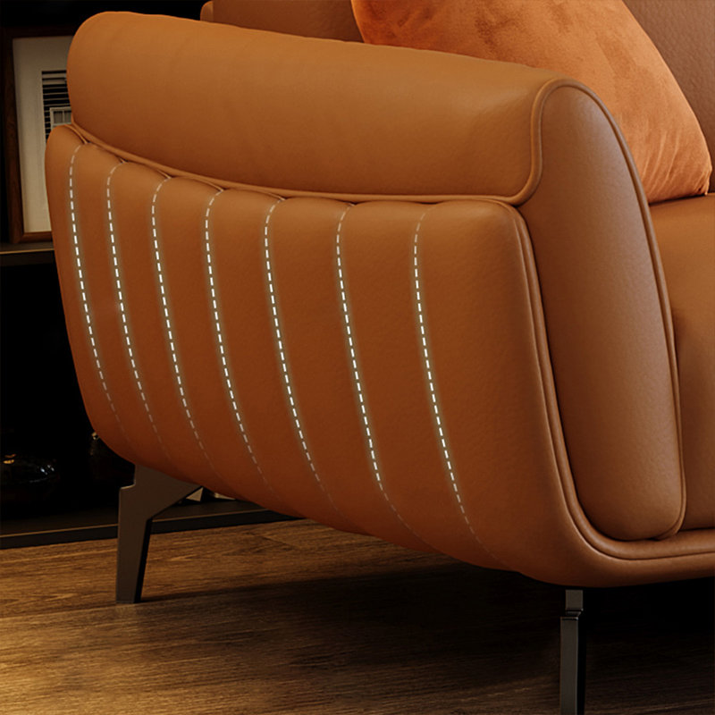 Ensemble de salon en cuir véritable orange 3 pièces