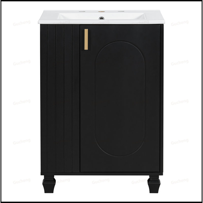 Meuble-lavabo 24 po avec rangement latéral ouvert, Noir