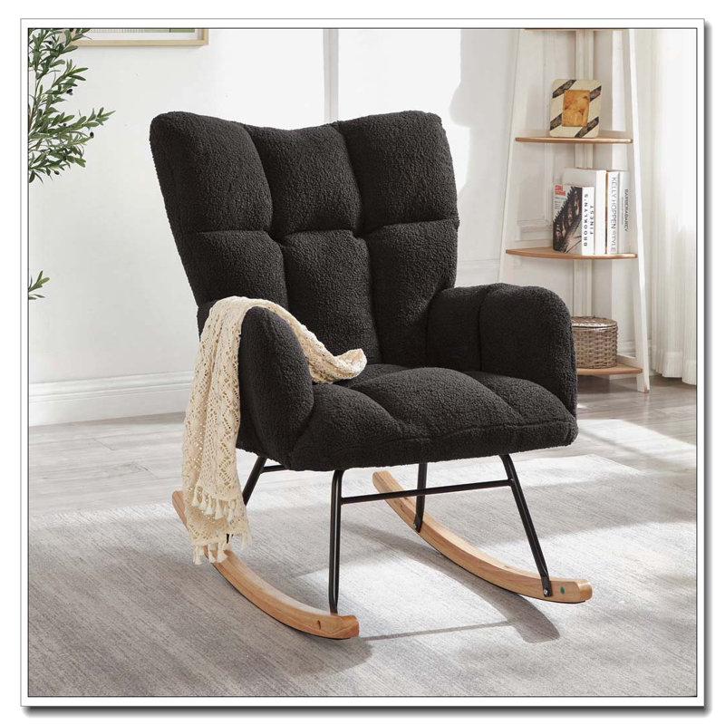 Chaise berçante en tissu Teddy, Gris foncé